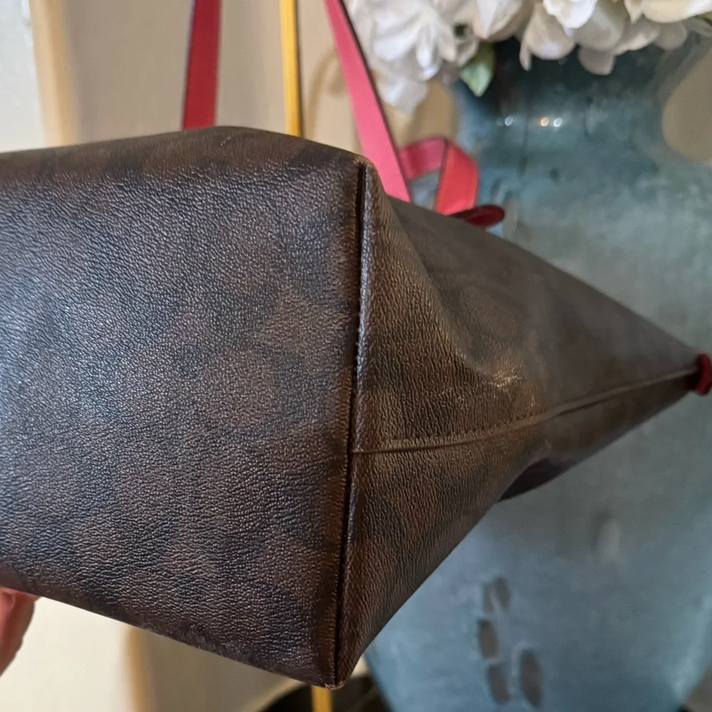 Coach Signature Brown Tote with Pink Trim